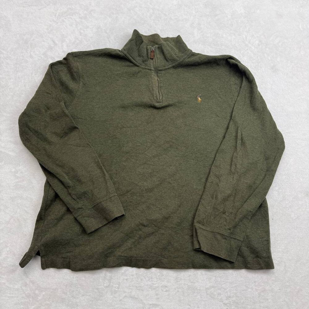 Ralph Lauren Estate Rib Men's Quarter Zip Pullover Sweater Green Size XL Cotton
